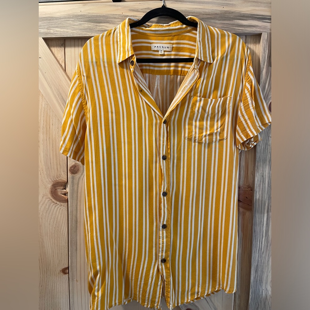 Medium orange and white striped button up